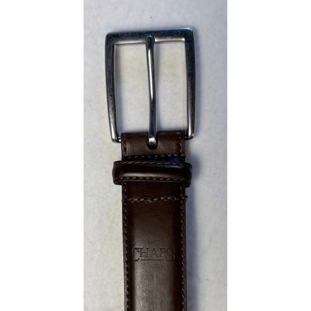 Chaps Mens Brown Genuine Leather Dress Belt Silver Buckle Size 44 1357770 2936